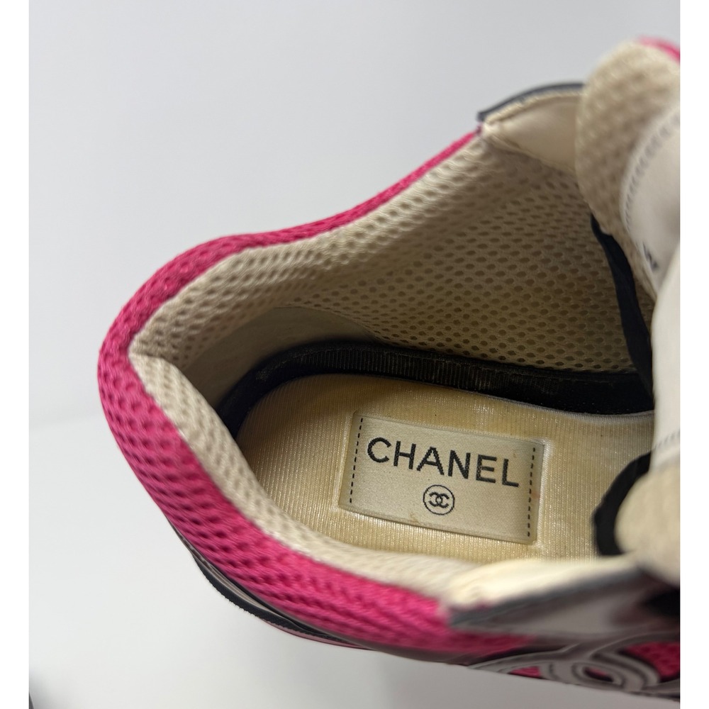Chanel CC Low Top Trainer Sneaker Pink/Burgandy Size 8 US 38 EU - Picture 8 of 8